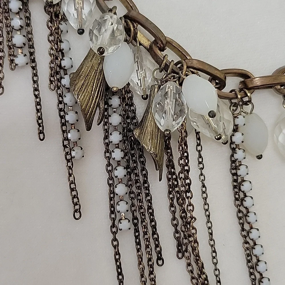 One Of a Kind Multi-Chain Necklace with White Beaded Accents - Picture 3 of 6